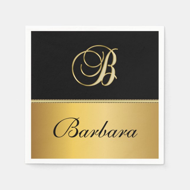 Eleganter "B" Monogramm Personalisierter Name Schw Serviette (Vorderseite)
