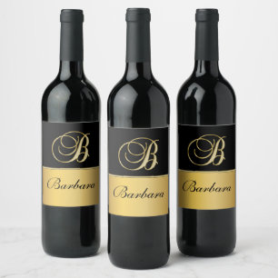 Eleganter "B" Monogramm Personalisierter Name Schw Weinetikett