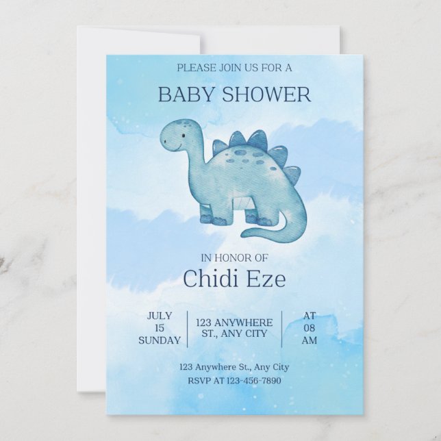 Eleganter Baby-Boy-Dusche Einladung niedlicher Din (Vorderseite)
