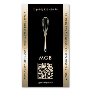 Eleganter Baker Caterer Konditorei Koch Black Gold Magnetische Visitenkarte