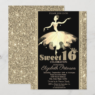 Eleganter Ballerina Gold Glitzer Sweet 16 Einladung