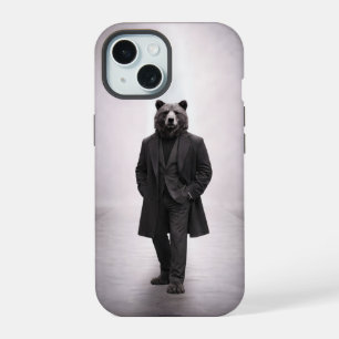 Eleganter Bär in klassischem dunklen Anzugporträt iPhone 15 Hülle