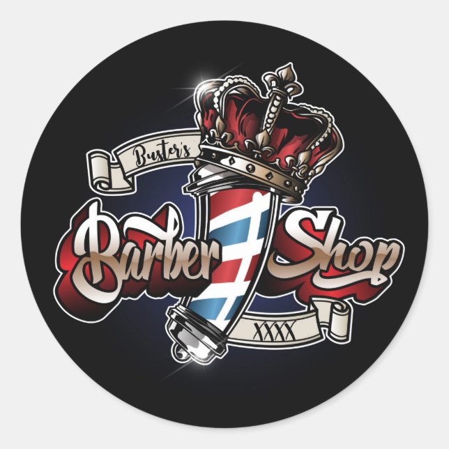Eleganter Barberstab und Kronen personalisieren Runder Aufkleber (Vorderseite)