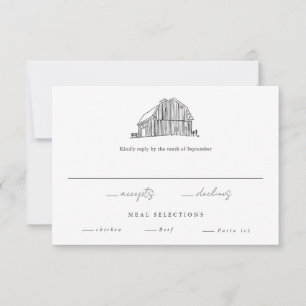 Eleganter Barn Black and White Rustic Wedding RSVP Karte