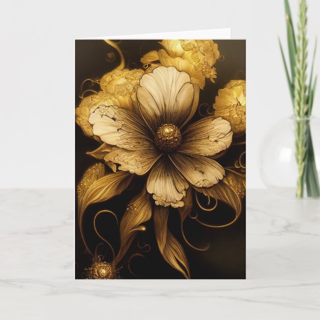 Eleganter Barock Black & Gold Floral Notecard Dankeskarte (Vorderseite)