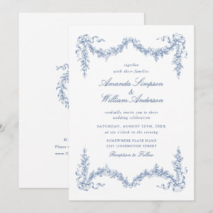 Eleganter Barock Blue French Garden Hochzeit der B Einladung