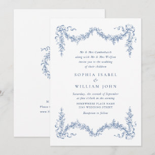 Eleganter Barock Blue French Garden Hochzeit der B Einladung