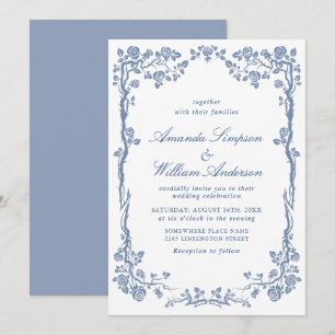 Eleganter Barock Blue French Garden Hochzeit der B Einladung
