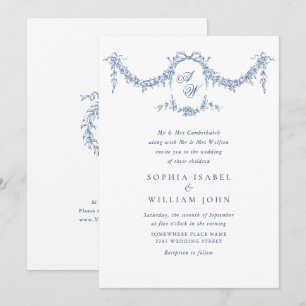 Eleganter Barock Blue French Garden Hochzeit der B Einladung