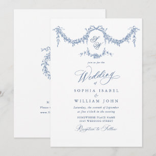 Eleganter Barock Blue French Garden Hochzeit der B Einladung