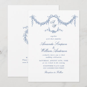 Eleganter Barock Blue French Garden Hochzeit der B Einladung