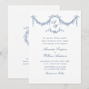 Eleganter Barock Blue French Garden Hochzeit der B Einladung