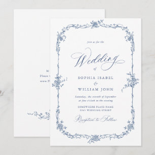 Eleganter Barock Blue French Garden Hochzeit der B Einladung