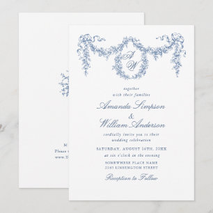 Eleganter Barock Blue French Garden Hochzeit der B Einladung