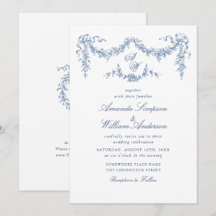 Eleganter Barock Blue French Garden Hochzeit der B Einladung
