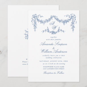 Eleganter Barock Blue French Garden Hochzeit der B Einladung