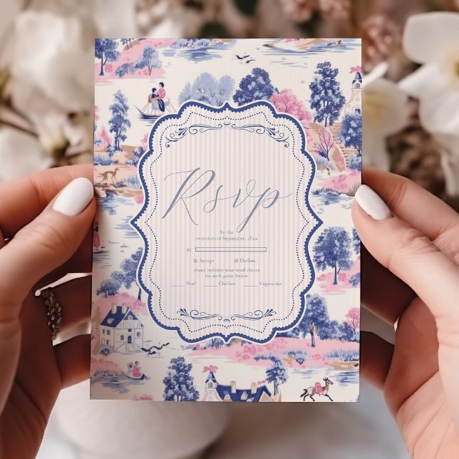 Eleganter Barock Blue French Garden Hochzeit der B RSVP Karte (Von Creator hochgeladen)