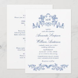 Eleganter Barock Dusty Blue Classy Frame Wedding Einladung