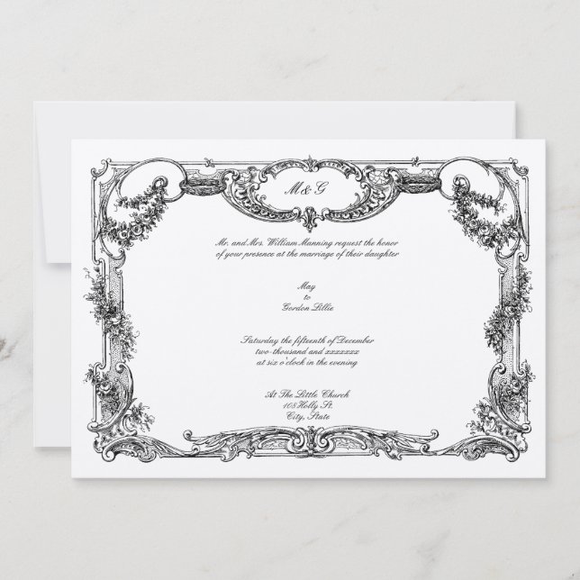 Eleganter Barock Rokoko Rose Blumenstrauß Hochzeit Einladung (Vorderseite)