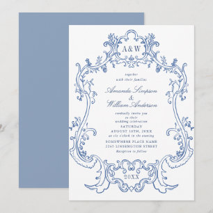 Eleganter Barock-Staubblauer Zierrahmen Hochzeit Einladung