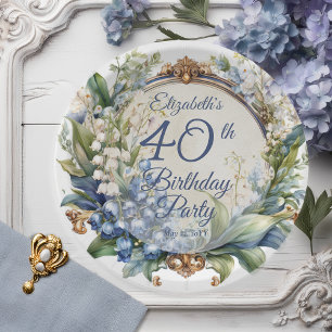 Eleganter barocker Blumenrahmen 40. Geburtstag Par Pappteller