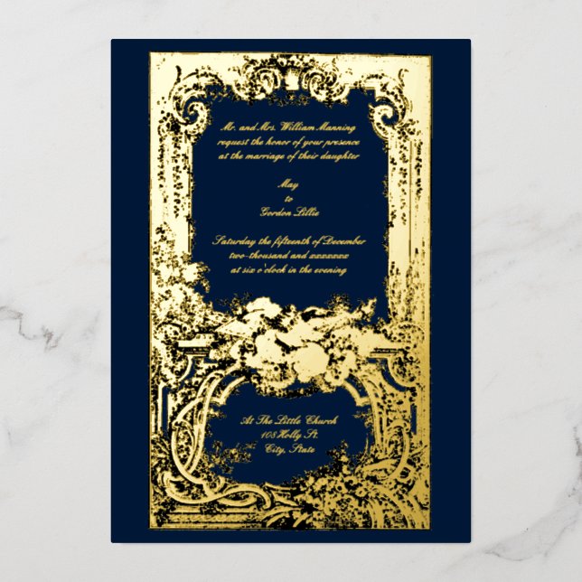 Eleganter barocker Rokoko Birds Hochzeiten Einladu Folieneinladung (Vorderseite)
