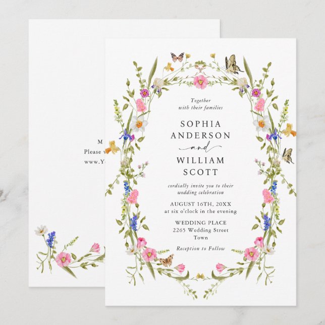 Eleganter Barockgarten Hochzeit der Blumen Einladung (Vorne/Hinten)