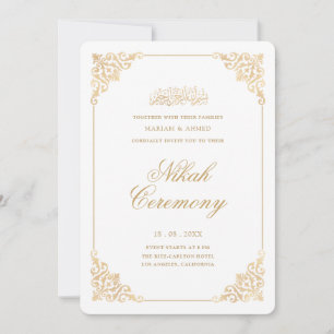Eleganter Barockrahmen Goldene Nikah-Zeremonie Sch Einladung
