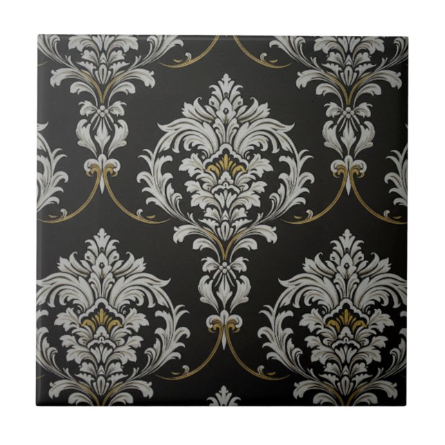 Eleganter Baroque Damask Fliese (Vorderseite)