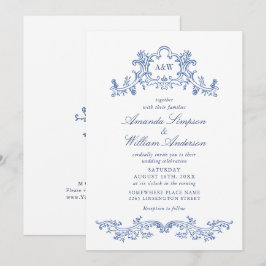 Eleganter Baroque Dusty Blue Classy Wedding Einladung