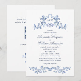 Eleganter Baroque Dusty Blue Classy Wedding QR Cod Einladung