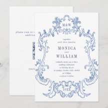 Eleganter Baroque Dusty Blue Frame Wedding QR Code