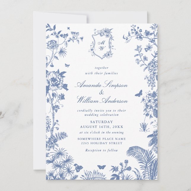 Eleganter Baroque Dusty Verzierter Rahmen Hochzeit Einladung (Vorderseite)