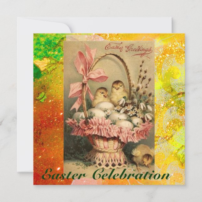 ELEGANTER BASKET,KIKEN,BLUME UND OSTEREIER EINLADUNG (Vorderseite)