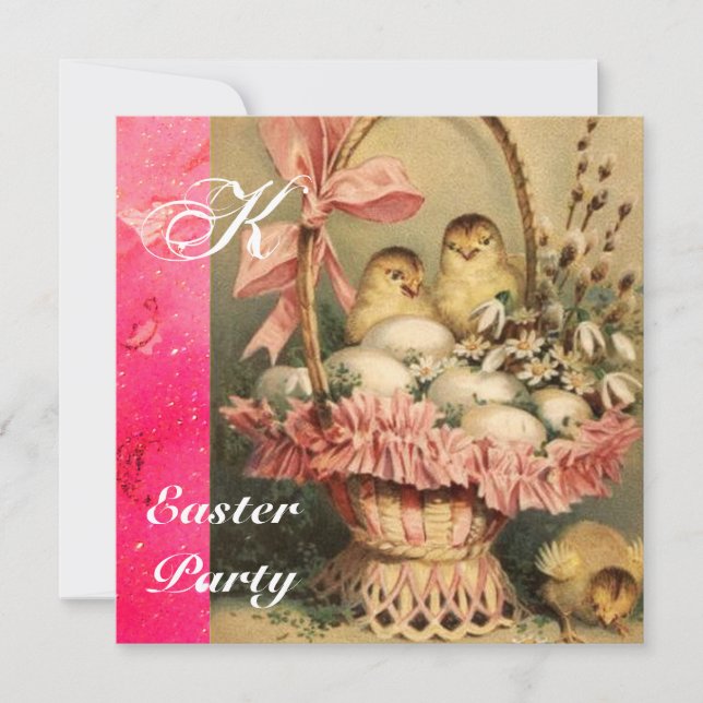 ELEGANTER BASKET,KIKEN,BLUME UND OSTEREIER EINLADUNG (Vorderseite)