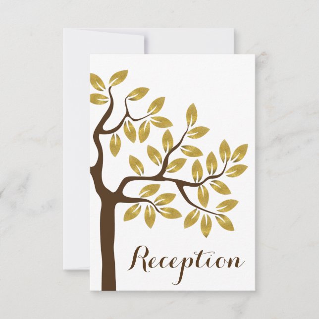 Eleganter Baum, Goldfolie Blätter Hochzeitsempfang Einladung (Vorderseite)