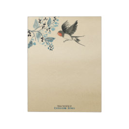 Eleganter Baumzweig und Vogel | Vintages Pergament Notizblock