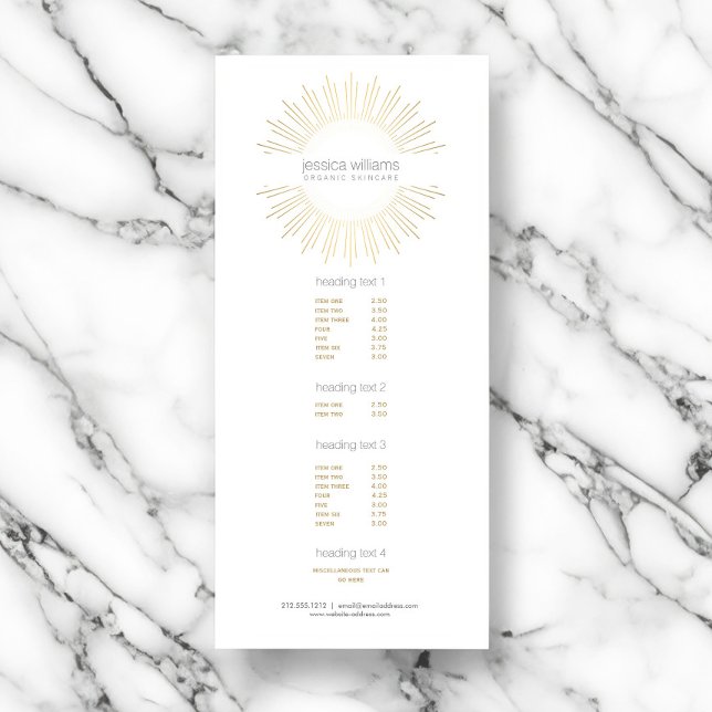 Eleganter Beauty Gold Sunburst Kosmetologe, Salon Werbekarte (Von Creator hochgeladen)
