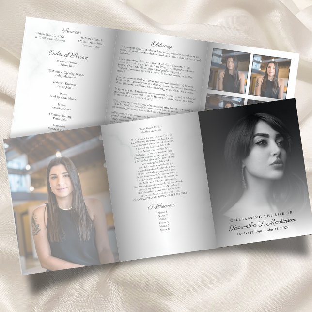 Eleganter Beerdigungsservice aus schwarzem und wei Dreifach-gefaltete Programmkarte (Von Creator hochgeladen)