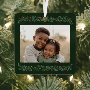 Eleganter Beeren-Weihnachtsgirlande-Rahmen-Foto Ornament Aus Metall