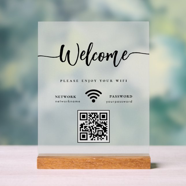 Eleganter Begrüßungsskript WIFI QR Code Mattiert Acrylschild (Neutral)
