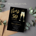 Eleganter Beifall zu 50 Jahren 50. Geburtstagspart Folieneinladung<br><div class="desc">Moderne Luxus-Goldfolien-modische Handschrift jubelt auf 50 Jahre Schwarze Geburtstagsfeier mit Champagnergläsern. Bitte beachten Sie,  dass Sie die Goldfarbe der Folie in Rose Gold oder Silber ändern können.</div>