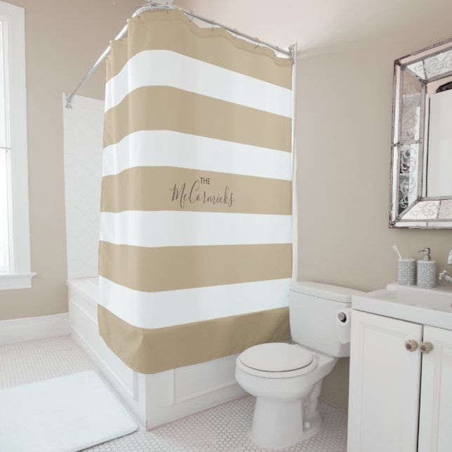 Eleganter Beige Braun Handschrift Familienname Duschvorhang (Beispiel)