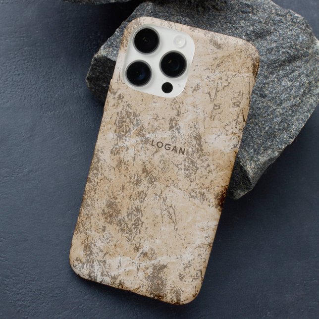 Eleganter Beige Grunge Texture Individuelle Name iPhone 16 Pro Hülle (Von Creator hochgeladen)