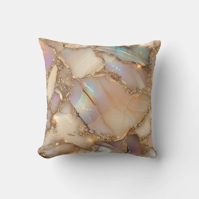 Eleganter Beige Holographic Glitzer Alcohol Ink Kissen (Vorderseite)