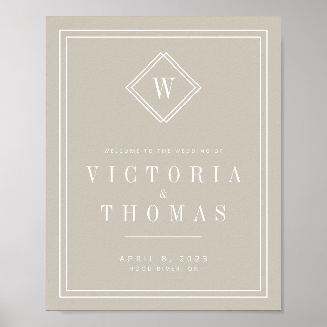 Eleganter Beige/Minimalistische Hochzeit Willkomme Poster (Vorne)