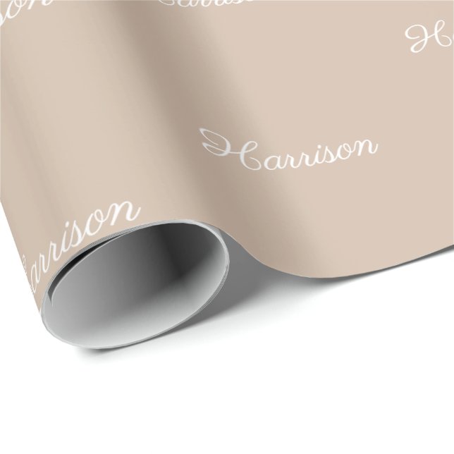Eleganter Beige-tan-Script-individuelle Name Gebur Geschenkpapier (Rolleneckpunkt)