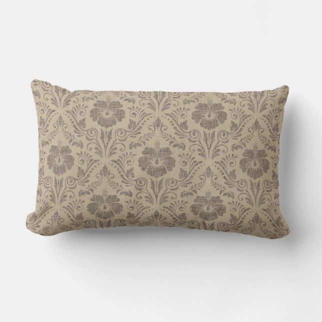 Eleganter Beige und braune Damaskus Lendenkissen (Vorderseite)