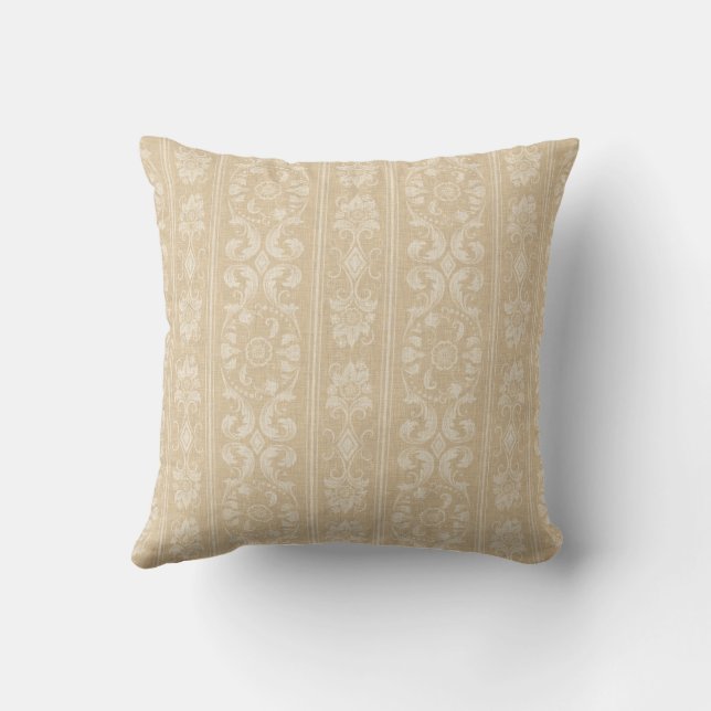 Eleganter Beige und Cream Floral Damask Kissen (Rückseite)