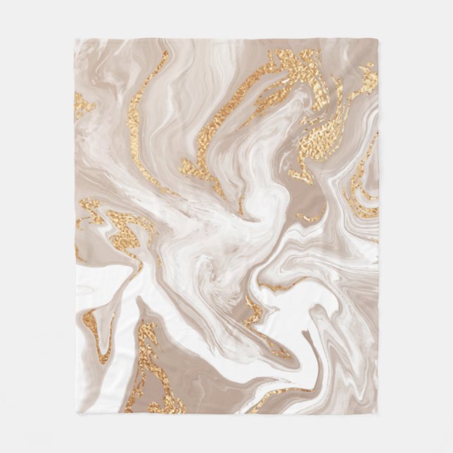 Eleganter beigefarbener Marmor mit goldenem Glitze Fleecedecke (Vorderseite)